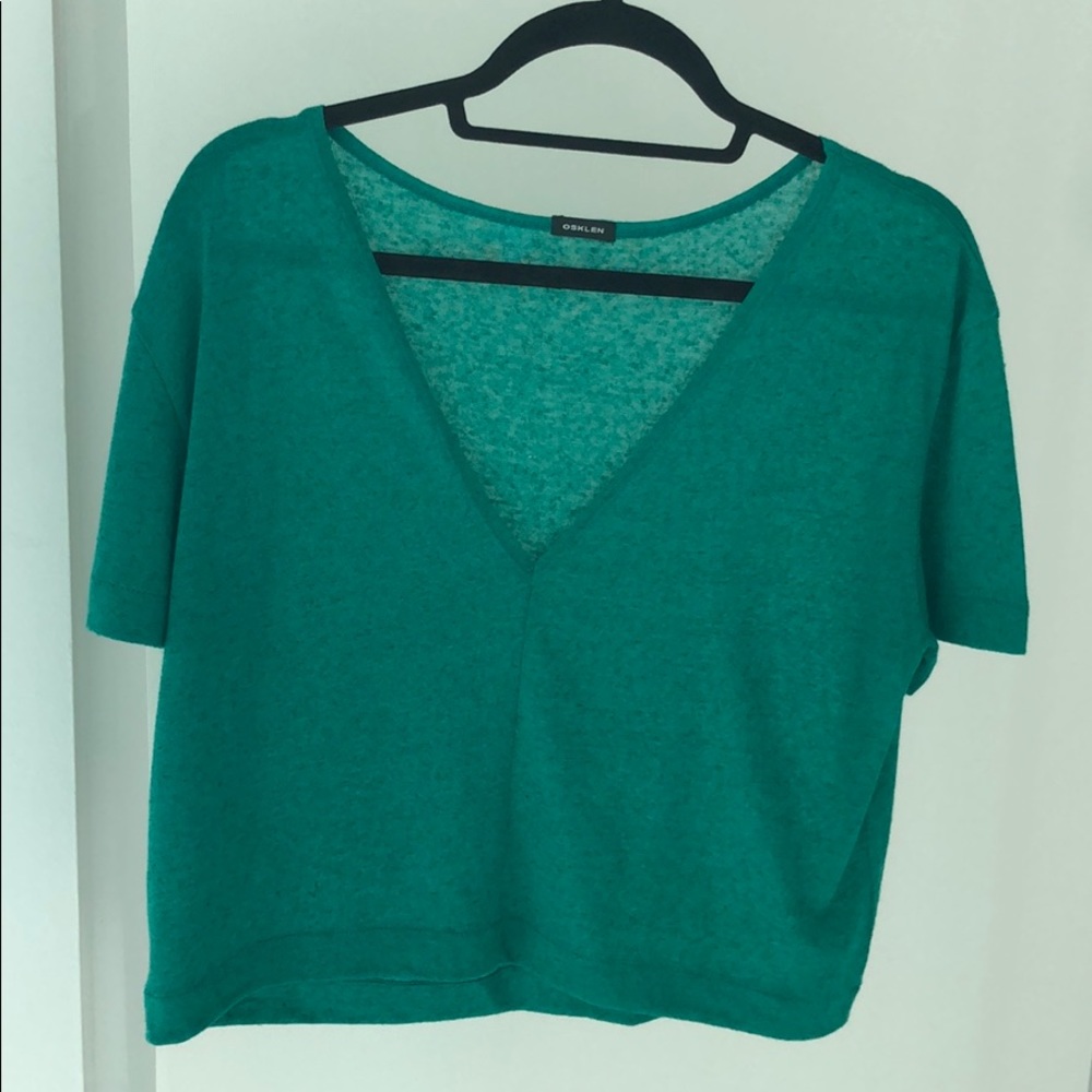 OSKLEN linen crop tee in gorgeous GREEN color
